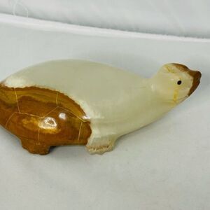 Onyx Tellez Hand Carved Stone Marble Turtle Tortoise Paperweight figurine VTG 6”